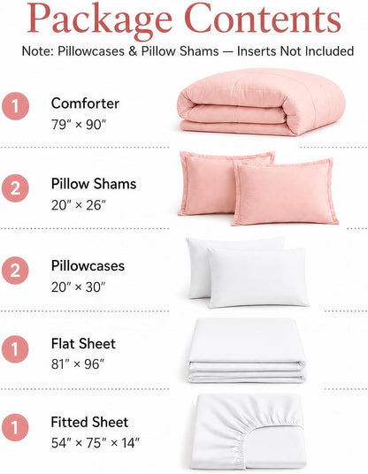 Pink Comforter Sets Full Size Comforter Set with Sheets 7 Piece Soft Microfiber Comforters Set for Women Blush Lightweight Alternative Comforter for All Season