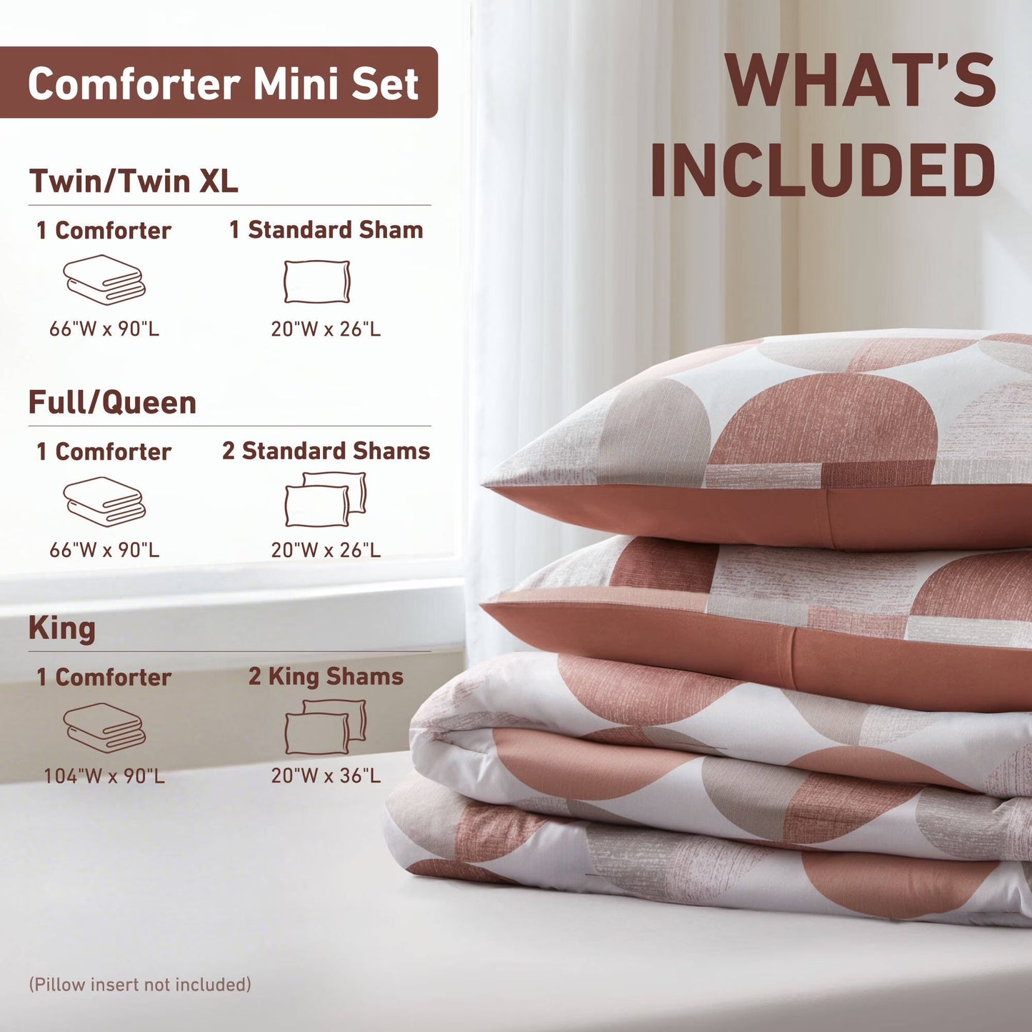 Full/Queen Size Comforter Set, Terracotta Bedding Set for All Seasons, 3-Piece round Geometric Print Bedding Comforter Set