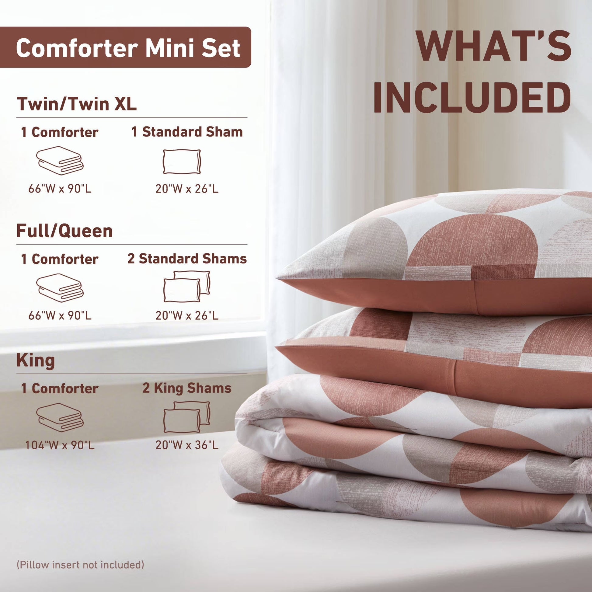 Full/Queen Size Comforter Set, Terracotta Bedding Set for All Seasons, 3-Piece round Geometric Print Bedding Comforter Set