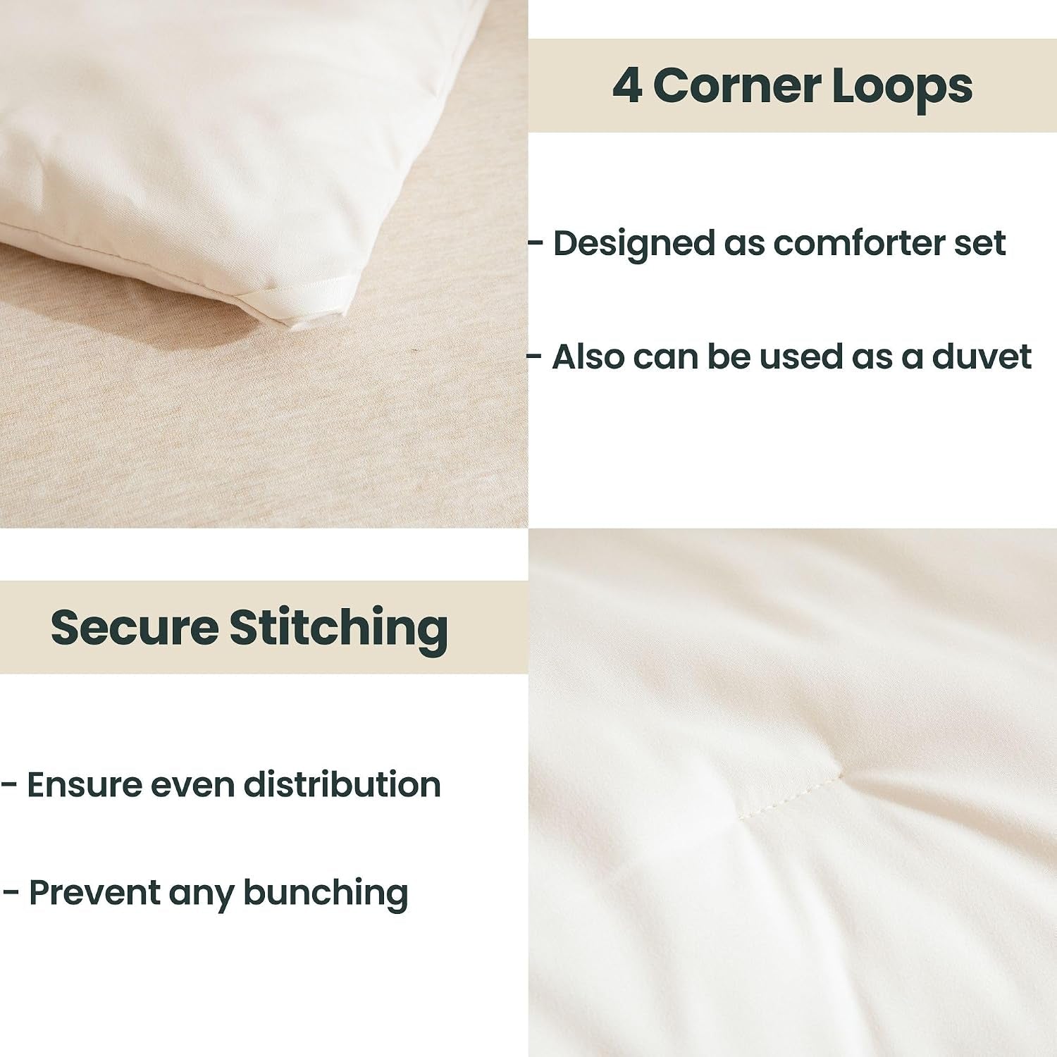 Beige Comforter Set Queen Size, Cream 3 Pieces Comforter Set, Lightweight Solid Neutral Bedding Set, All Seasons Soft Breathable Boho Queen Comforter Set (90X90In Comforter & 2 Pillowcases)