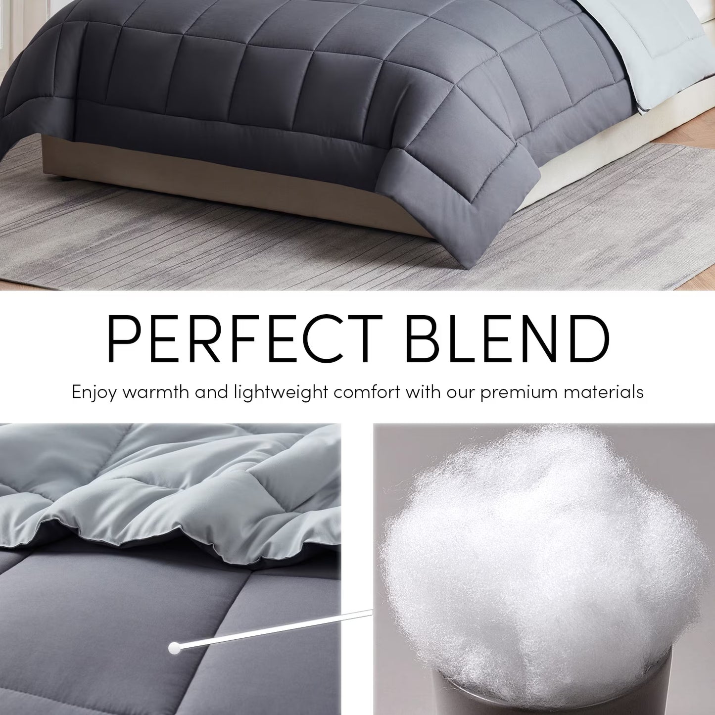 King Size Comforter Set, 3 Piece Bed in a Bag, Reversible down Alternative Bedding Set, Gray & Light Gray