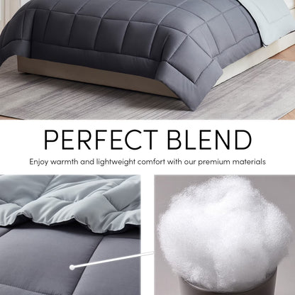 King Size Comforter Set, 3 Piece Bed in a Bag, Reversible down Alternative Bedding Set, Gray & Light Gray