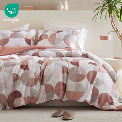 Full/Queen Size Comforter Set, Terracotta Bedding Set for All Seasons, 3-Piece round Geometric Print Bedding Comforter Set