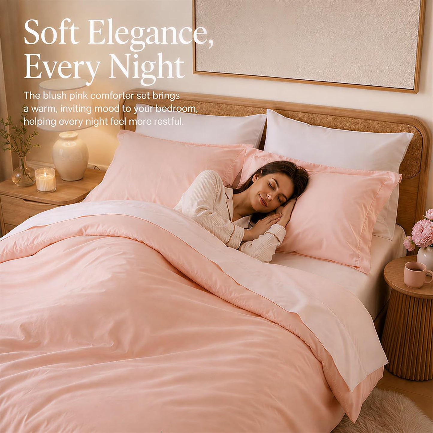 Pink Comforter Sets Full Size Comforter Set with Sheets 7 Piece Soft Microfiber Comforters Set for Women Blush Lightweight Alternative Comforter for All Season
