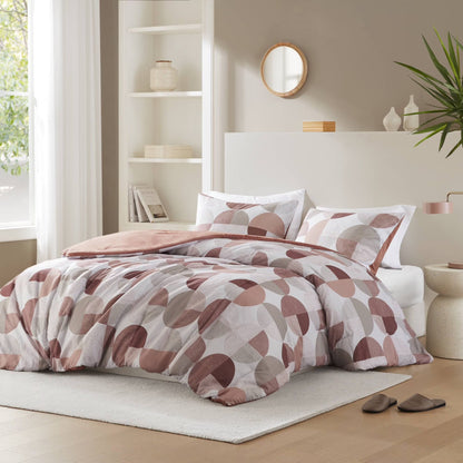 Full/Queen Size Comforter Set, Terracotta Bedding Set for All Seasons, 3-Piece round Geometric Print Bedding Comforter Set