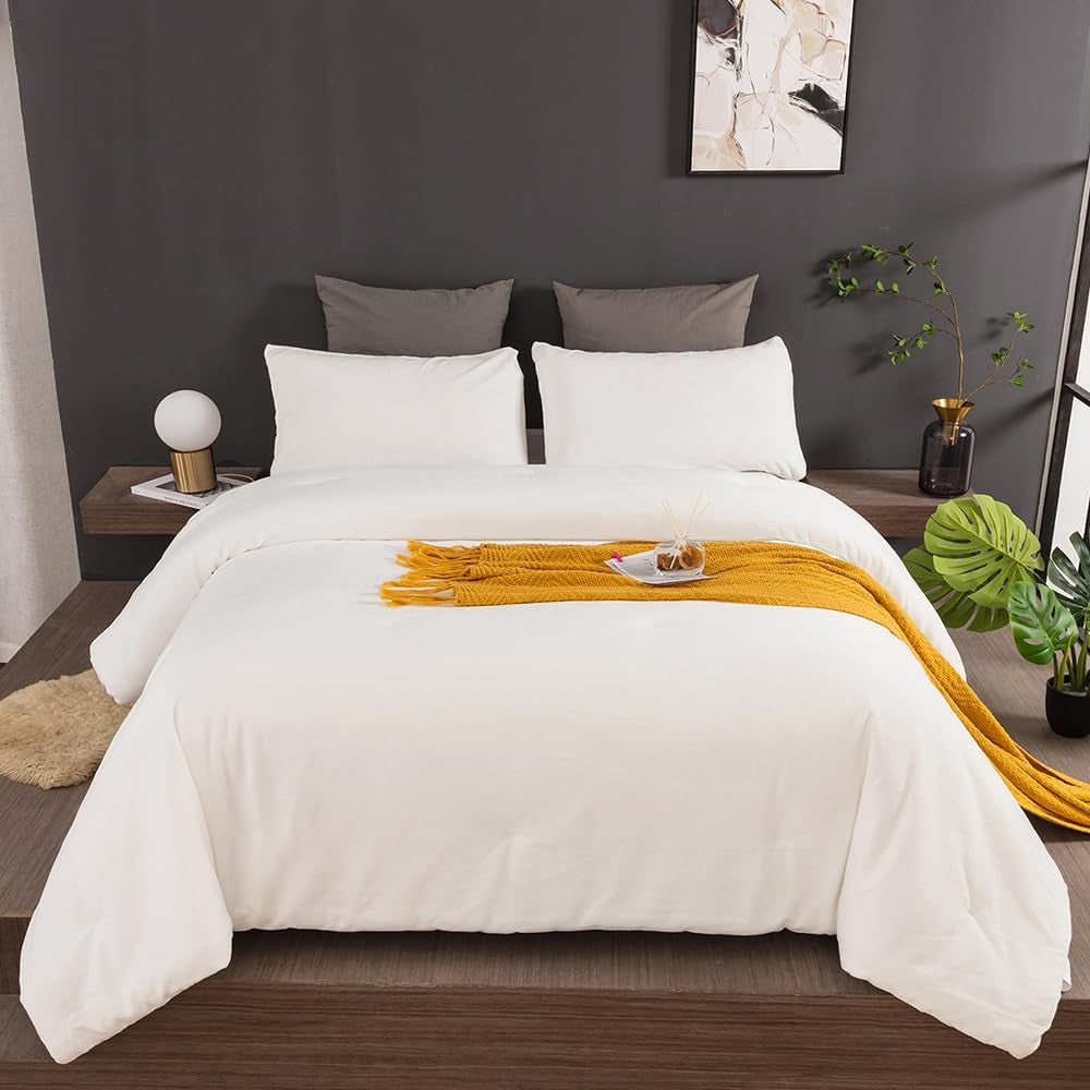 White Velvet Queen Comforter Set Fluffy Bedding Comforter Sets Soft Comforter Queen with 2 X Pillow Cases