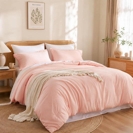 Pink Comforter Sets Full Size Comforter Set with Sheets 7 Piece Soft Microfiber Comforters Set for Women Blush Lightweight Alternative Comforter for All Season
