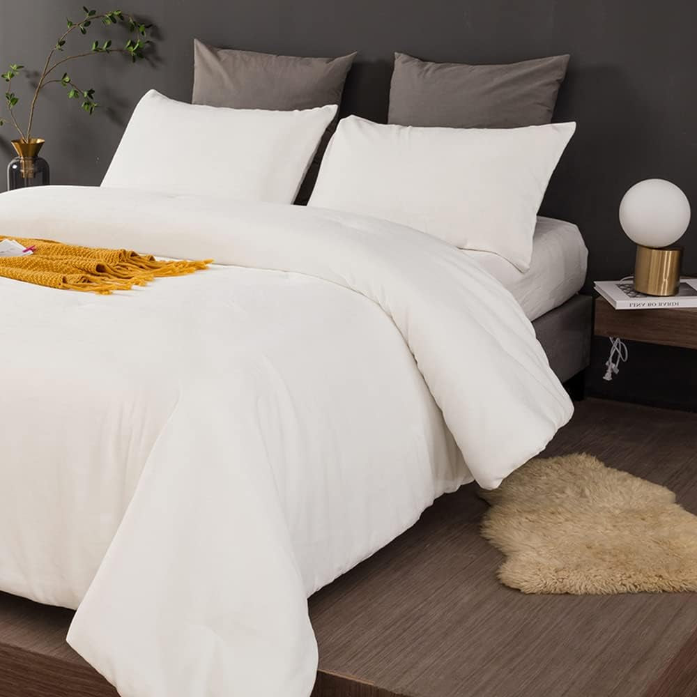 White Velvet Queen Comforter Set Fluffy Bedding Comforter Sets Soft Comforter Queen with 2 X Pillow Cases