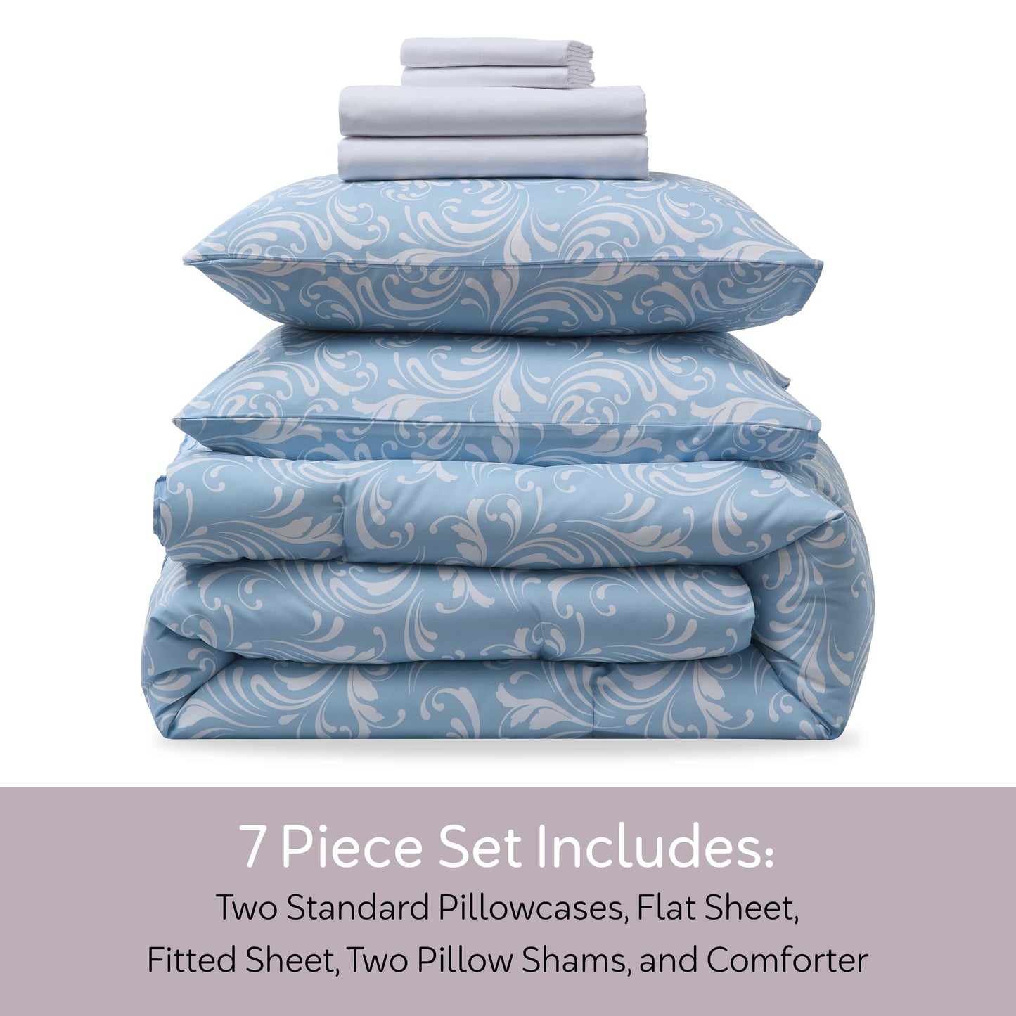 Queen Comforter Set, Biomorphic Design Queen Size Comforter Set, 7-Pc All Season Bedding Comforter Set, Blue
