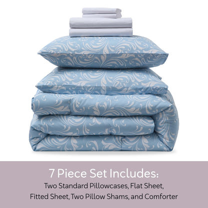 Queen Comforter Set, Biomorphic Design Queen Size Comforter Set, 7-Pc All Season Bedding Comforter Set, Blue