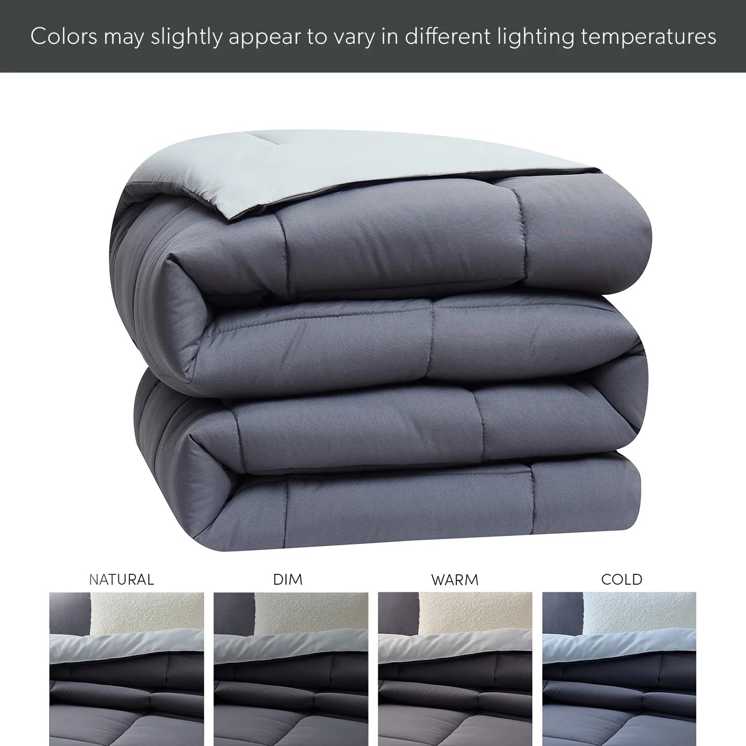King Size Comforter Set, 3 Piece Bed in a Bag, Reversible down Alternative Bedding Set, Gray & Light Gray