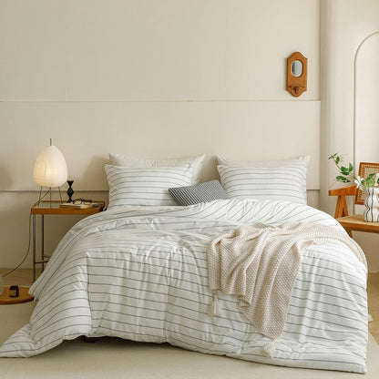 Striped Queen Comforter Set White Black Bedding Comforter Sets White Queen Comforter Soft Farmhouse Comforter with 2 X Pillow Cases