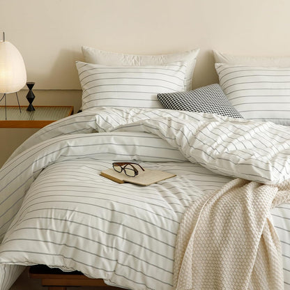 Striped Queen Comforter Set White Black Bedding Comforter Sets White Queen Comforter Soft Farmhouse Comforter with 2 X Pillow Cases
